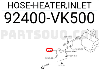 Nissan 92400VK500 HOSE-HEATER,INLET