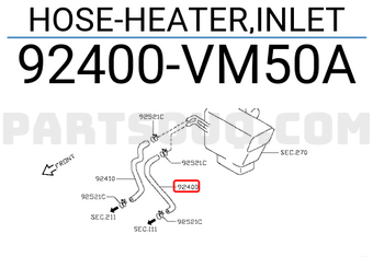 Nissan 92400VM50A HOSE-HEATER,INLET