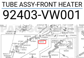 Nissan 92403VW001 TUBE ASSY-FRONT HEATER