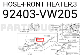 Nissan 92403VW205 HOSE-FRONT HEATER,3