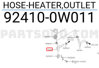 Nissan 924100W011 HOSE-HEATER,OUTLET