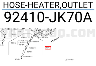 Nissan 92410JK70A HOSE-HEATER,OUTLET