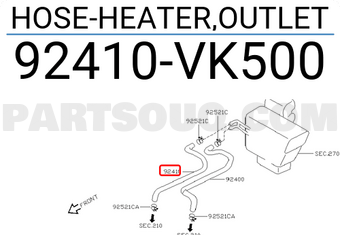Nissan 92410VK500 HOSE-HEATER,OUTLET