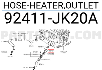 Nissan 92411JK20A HOSE-HEATER,OUTLET