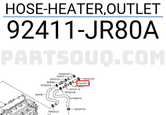 Nissan 92411JR80A HOSE-HEATER,OUTLET