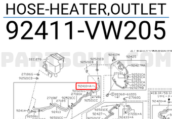 Nissan 92411VW205 HOSE-HEATER,OUTLET
