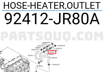 Nissan 92412JR80A HOSE-HEATER,OUTLET