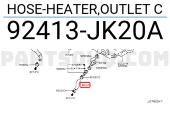 Nissan 92413JK20A HOSE-HEATER,OUTLET C