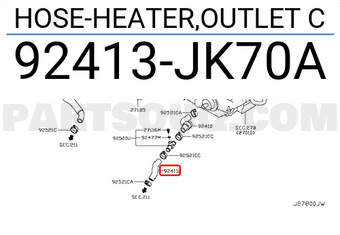 Nissan 92413JK70A HOSE-HEATER,OUTLET C