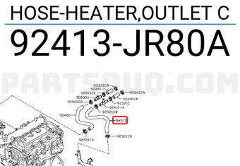 Nissan 92413JR80A HOSE-HEATER,OUTLET C
