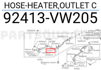 Nissan 92413VW205 HOSE-HEATER,OUTLET C