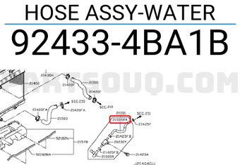 Nissan 924334BA1B HOSE ASSY-WATER
