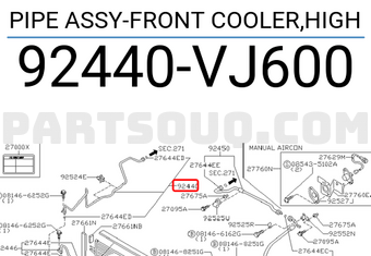 Nissan 92440VJ600 PIPE ASSY-FRONT COOLER,HIGH