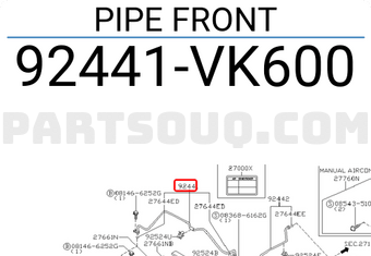 Nissan 92441VK600 PIPE FRONT