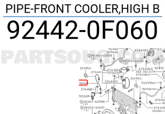 Nissan 924420F060 PIPE-FRONT COOLER,HIGH B