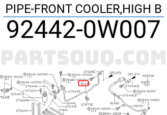 Nissan 924420W007 PIPE-FRONT COOLER,HIGH B