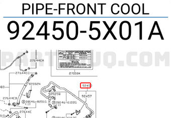 Nissan 924505X01A PIPE-FRONT COOL