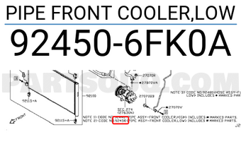 Nissan 924506FK0A PIPE FRONT COOLER,LOW