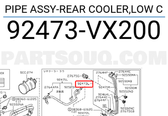 Nissan 92473VX200 PIPE ASSY-REAR COOLER,LOW C