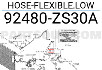 Nissan 92480ZS30A HOSE-FLEXIBLE,LOW
