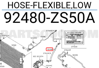 Nissan 92480ZS50A HOSE-FLEXIBLE,LOW
