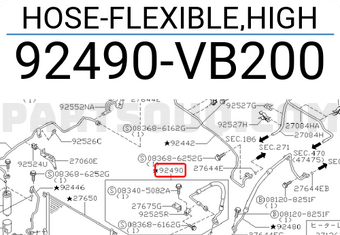 Nissan 92490VB200 HOSE-FLEXIBLE,HIGH