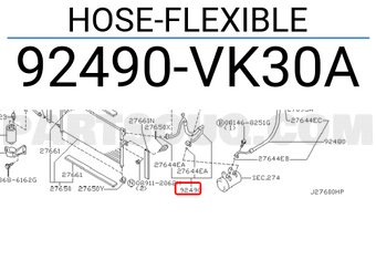 Nissan 92490VK30A HOSE-FLEXIBLE