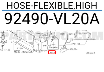 Nissan 92490VL20A HOSE-FLEXIBLE,HIGH