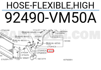 Nissan 92490VM50A HOSE-FLEXIBLE,HIGH