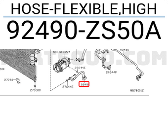 Nissan 92490ZS50A HOSE-FLEXIBLE,HIGH