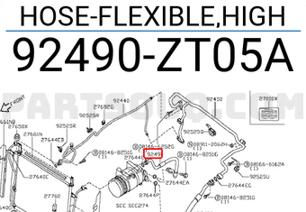 Nissan 92490ZT05A HOSE-FLEXIBLE,HIGH