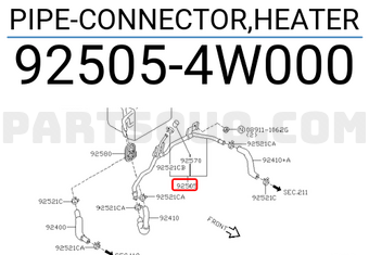 Nissan 925054W000 PIPE-CONNECTOR,HEATER