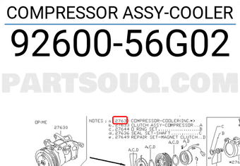 Nissan 9260056G02 COMPRESSOR ASSY-COOLER