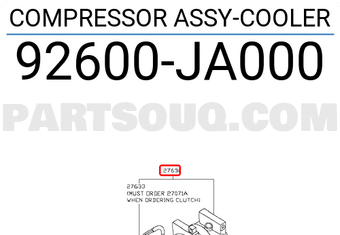 Nissan 92600JA000 COMPRESSOR ASSY-COOLER