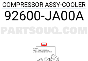 Nissan 92600JA00A COMPRESSOR ASSY-COOLER