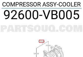 Nissan 92600VB005 COMPRESSOR ASSY-COOLER