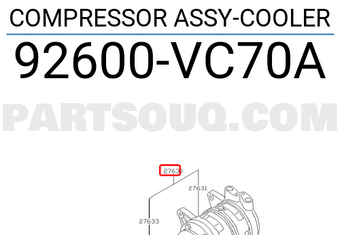 Nissan 92600VC70A COMPRESSOR ASSY-COOLER