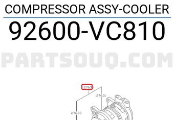 Nissan 92600VC810 COMPRESSOR ASSY-COOLER