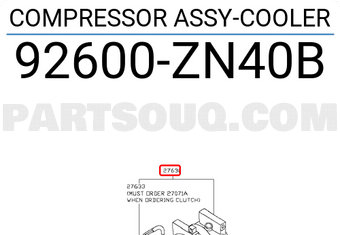 Nissan 92600ZN40B COMPRESSOR ASSY-COOLER