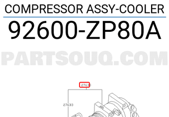 Nissan 92600ZP80A COMPRESSOR ASSY-COOLER