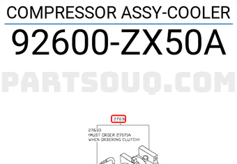 Nissan 92600ZX50A COMPRESSOR ASSY-COOLER