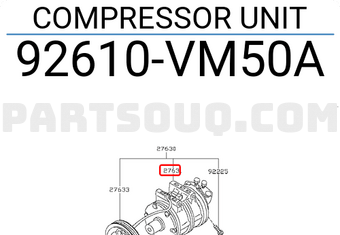 Nissan 92610VM50A COMPRESSOR UNIT