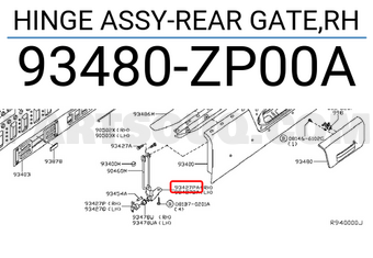 Nissan 93480ZP00A HINGE ASSY-REAR GATE,RH