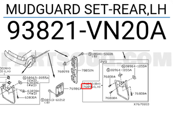 Nissan 93821VN20A MUDGUARD SET-REAR,LH