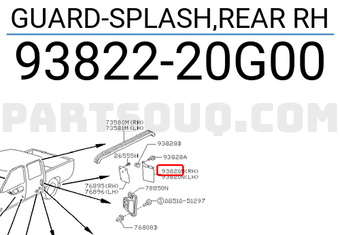 Nissan 9382220G00 GUARD-SPLASH,REAR RH