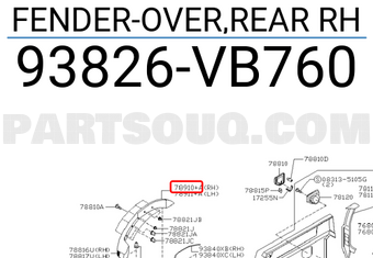 Nissan 93826VB760 FENDER-OVER,REAR RH