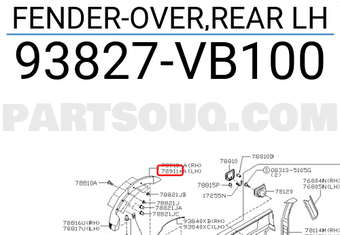 Nissan 93827VB100 FENDER-OVER,REAR LH