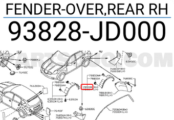 Nissan 93828JD000 FENDER-OVER,REAR RH