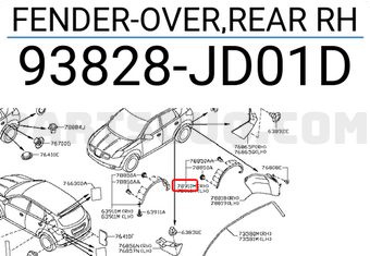 Nissan 93828JD01D FENDER-OVER,REAR RH