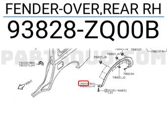 Nissan 93828ZQ00B FENDER-OVER,REAR RH